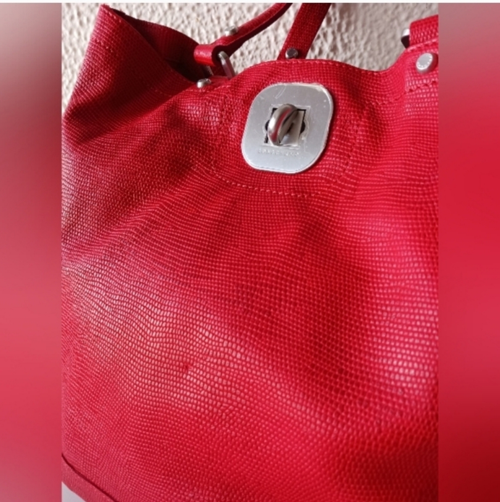 NWT Longchamp Vermillion red genuine leather bucket, tote,handbag bag - Picture 10 of 16